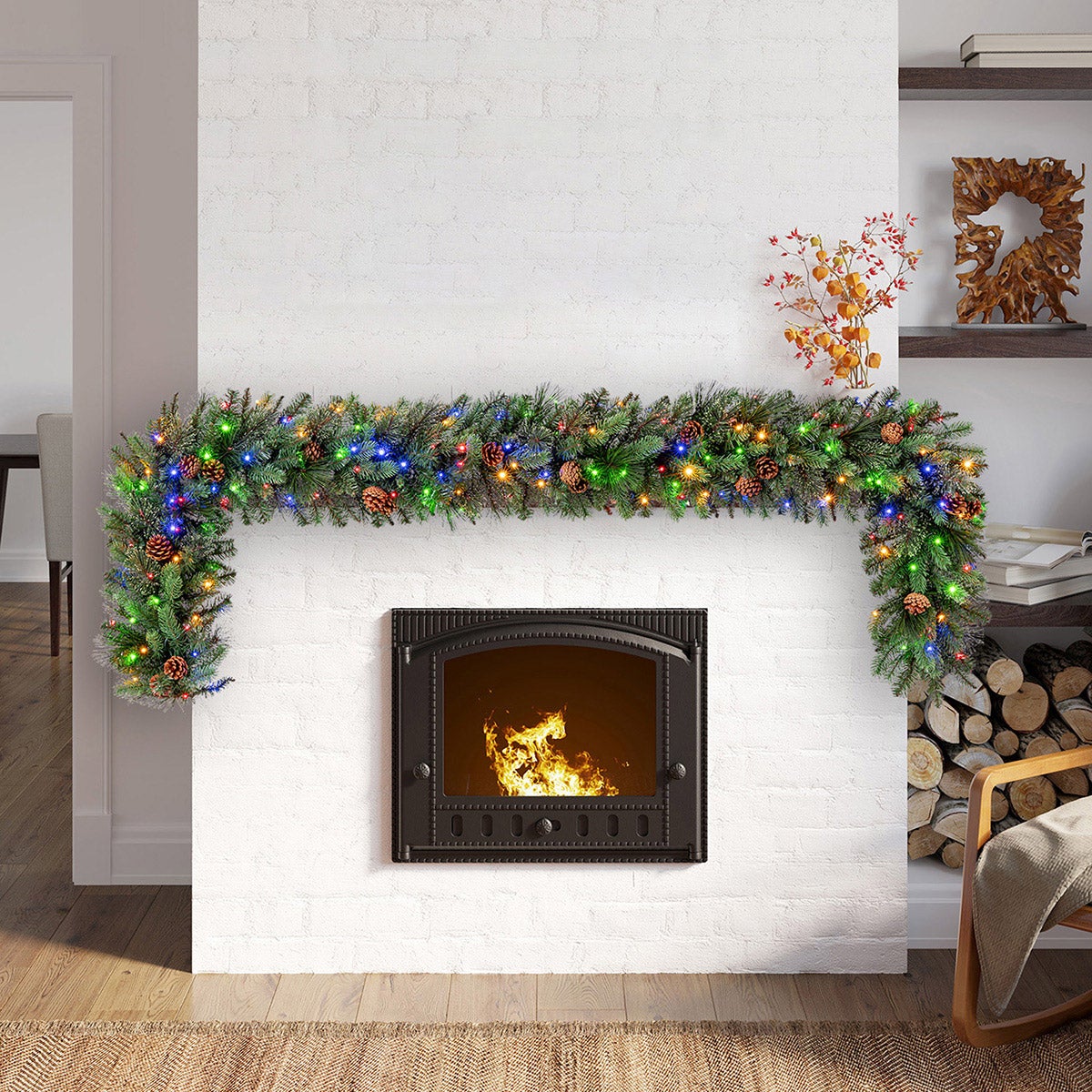 9 Foot Greenery Garland With Pre-Lit Micro LED Dual Color Lights