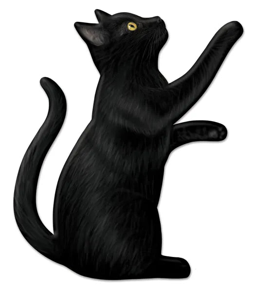 12 Inch Black Metal Embossed Pawing Cat Sign