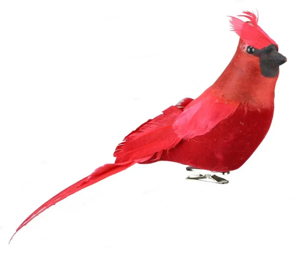 12 Inch Red Feather Cardinal With Clip