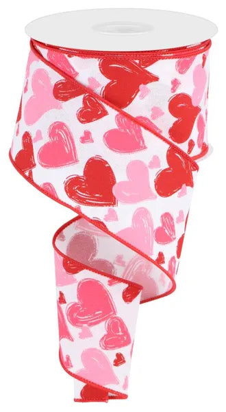 2.5 Inch By 10 Yard Hand Drawn Hearts Ribbon
