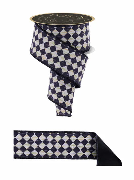 2.5 Inch By 10 Yard Black And Cream Antique Diamond Fused Ribbon