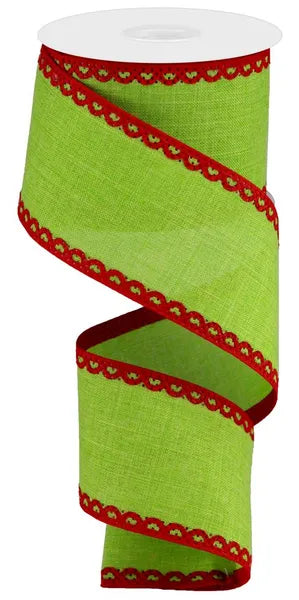 2.5 Inch By 10 Yard Lime And Red Royal Burlap Ribbon