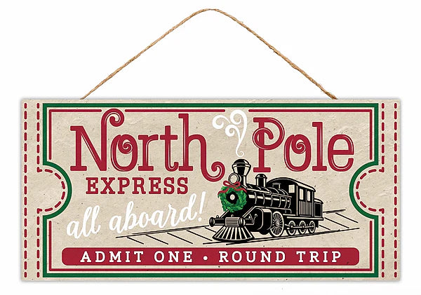 12.5 Inch North Pole Ticket Wood Sign