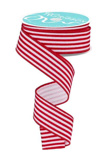 1.5 Inch By 10 Yard Red And White Glitter Velvet Vertical Lines Ribbon