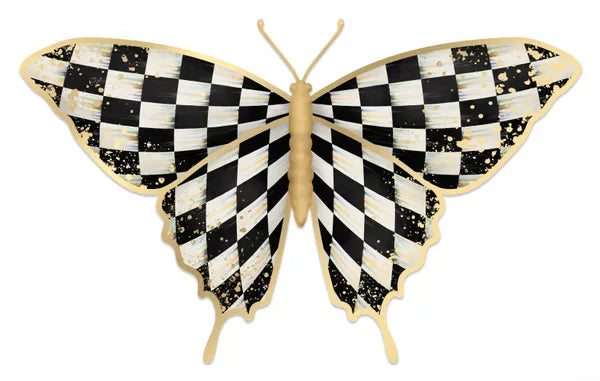 9.75 Inch Black White And Gold Antique Check Butterfly Sign
