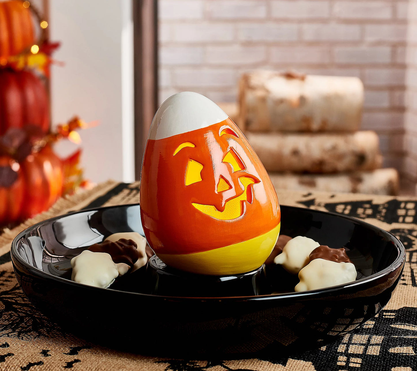 Mr. Halloween Illuminated Ceramic Figure Candy Corn Dish