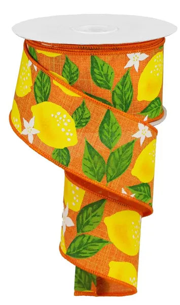 2.5 Inch By 10 Yard Lemons On Royal Ribbon