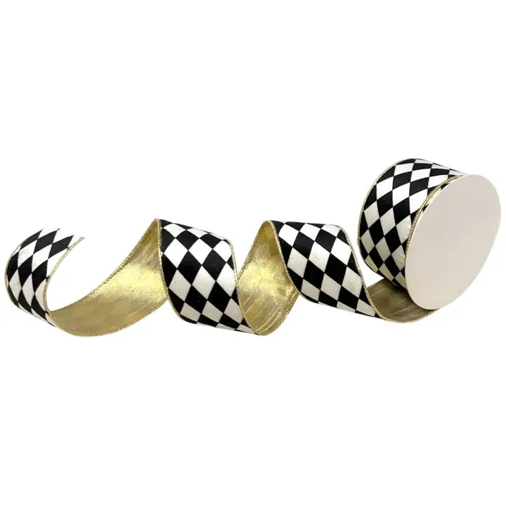 David Christopher's 2.5 Inch By 10 Yard Harlequin Print With Gold Edge Ribbon