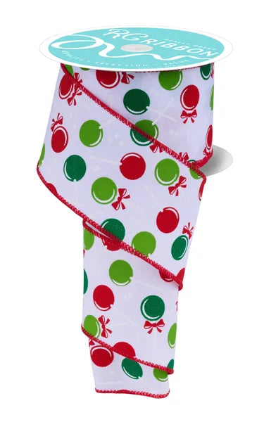 2.5 Inch By 10 Yard Red And Green Lollipop Ribbon