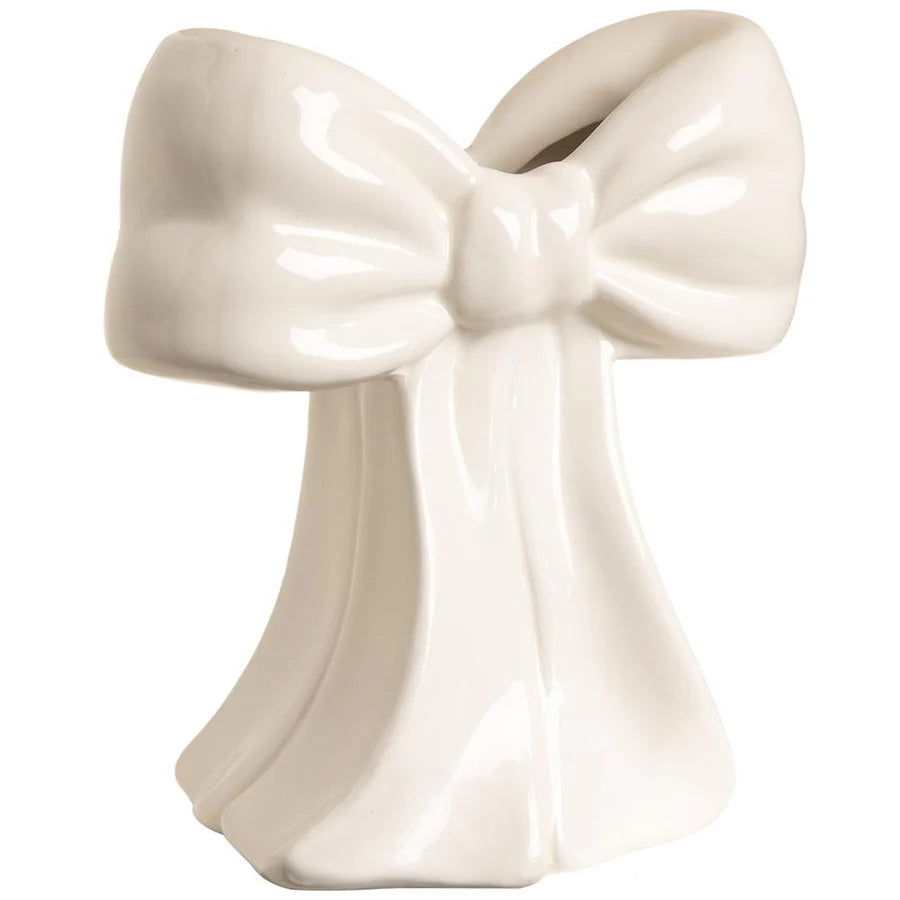7 Inch White Ceramic Bow Vase