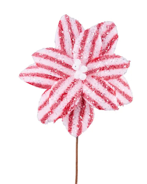 24.75 Inch Red And White Fleece Stripe Poinsettia