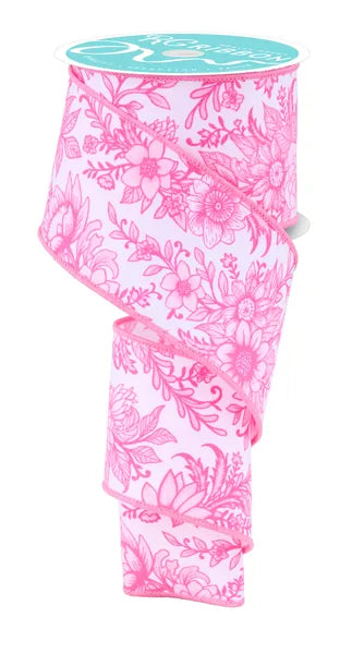 2.5 Inch By 10 Yard Pink Chinoiserie Floral Ribbon