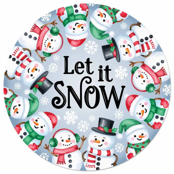 12 Inch Blue Red And Emerald Let It Snow With Snowmen Metal Sign