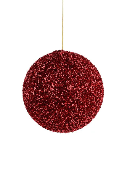 6 Inch Red Foil Glitter Ball Ornament