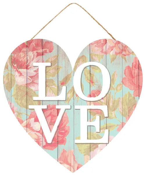 12 Inch Floral Love Heart Sign