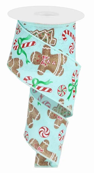 2.5 Inch By 10 Yard Gingerbread With Candy On Royal Ribbon