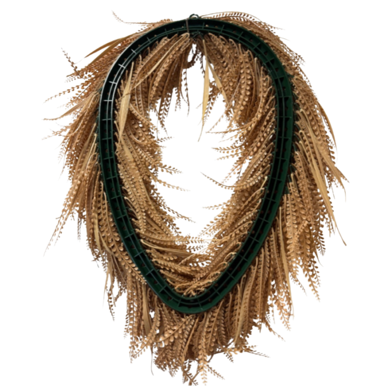 34 Inch Oval Beige Mixed Blade Bead Grass Wreath