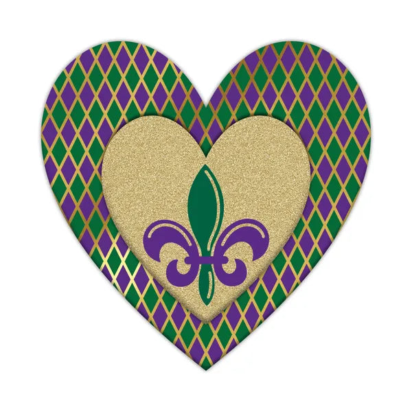 12 Inch Metal Harlequin Mardi Gras Heart Sign