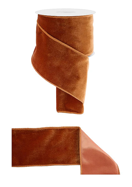 4 Inch By 10 Yard Burnt Sienna Deluxe Velvet With Satin Backing Ribbon
