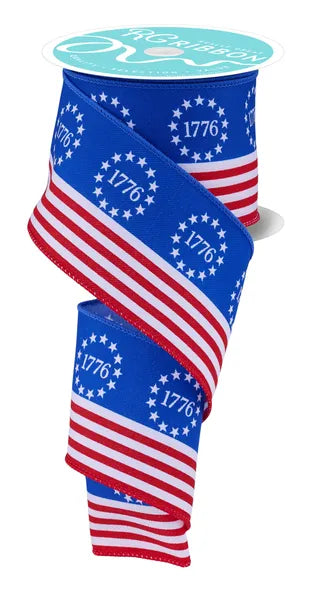 2.5 Inch By 10 Yard Red White And Blue 1776 Stars And Stripes Ribbon