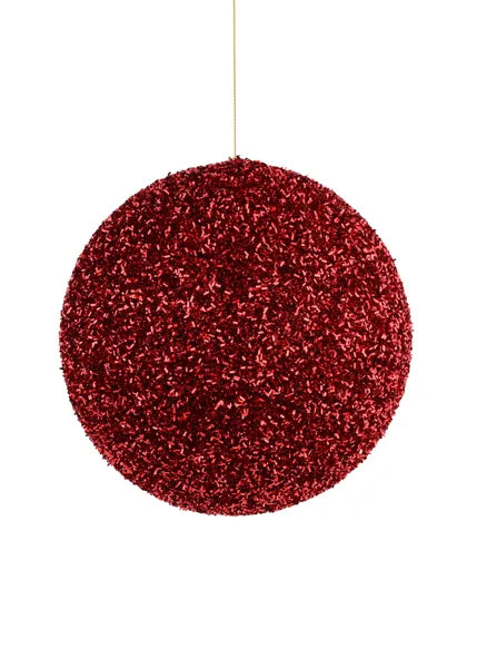 8 Inch Red Foil Glitter Ball Ornament