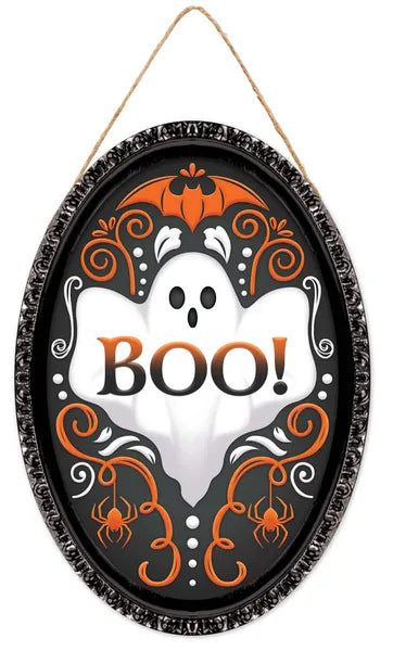 13 Inch Ghost "BOO" Oval Wood Sign