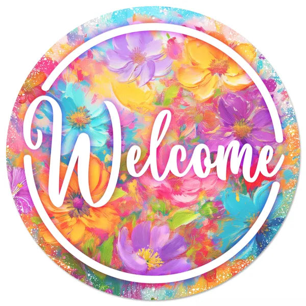 12 Inch Abstract Florals Welcome Sign