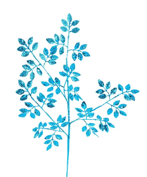 28 Inch Turquoise Glitter Leaf Spray