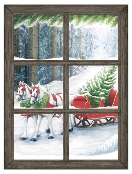 19 Inch Metal Horses With Sleigh Window Sign