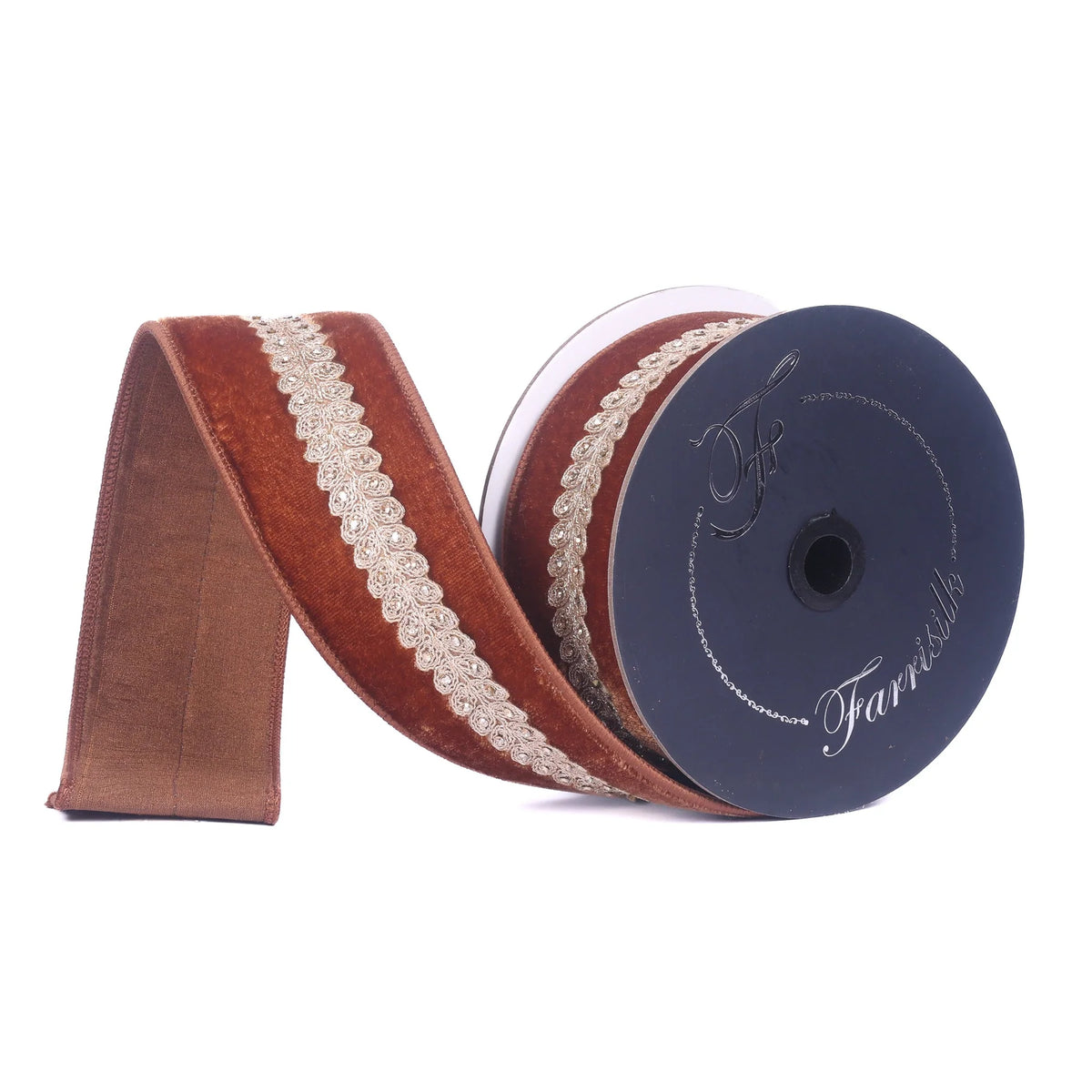 Farrisilk 2.5 Inch By 10 Yard Pecan Velvet With Diamond Garland Ribbon