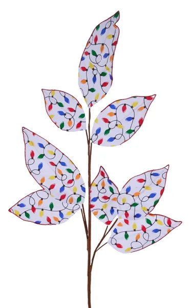 27 Inch Glitter Christmas Lights Magnolia Leaf Spray