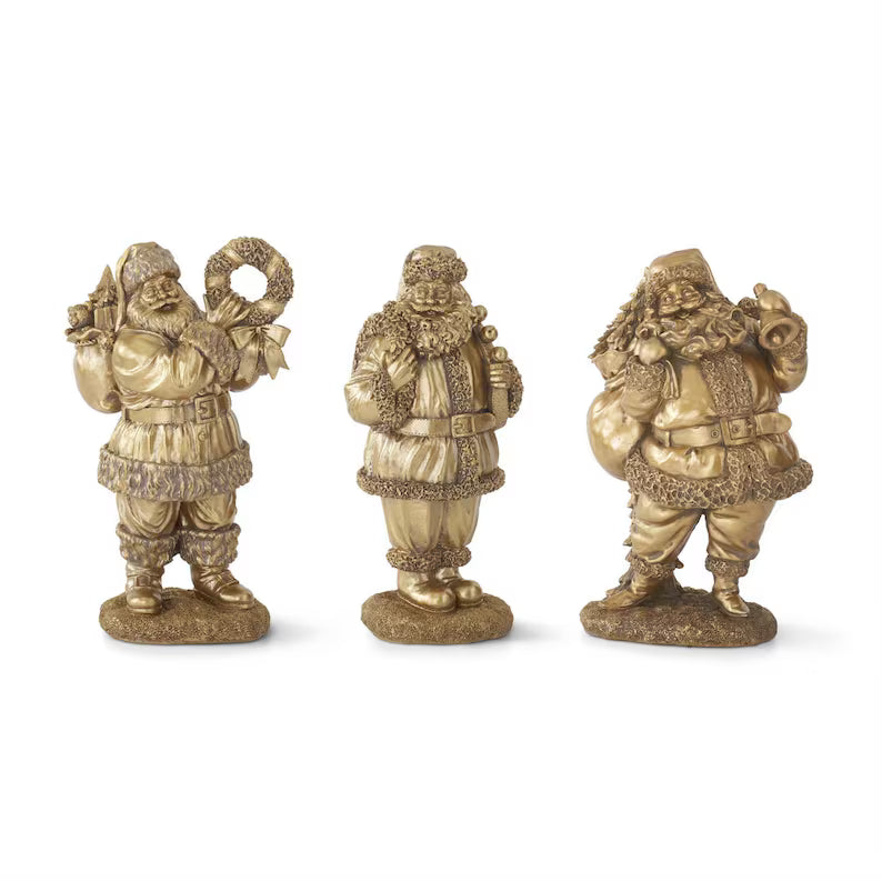 11.5 Inch-12 Inch Antique Gold Resin Santas Three Styles