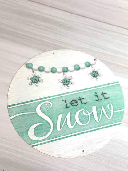 Let It Snow Metal Round Wreath Sign