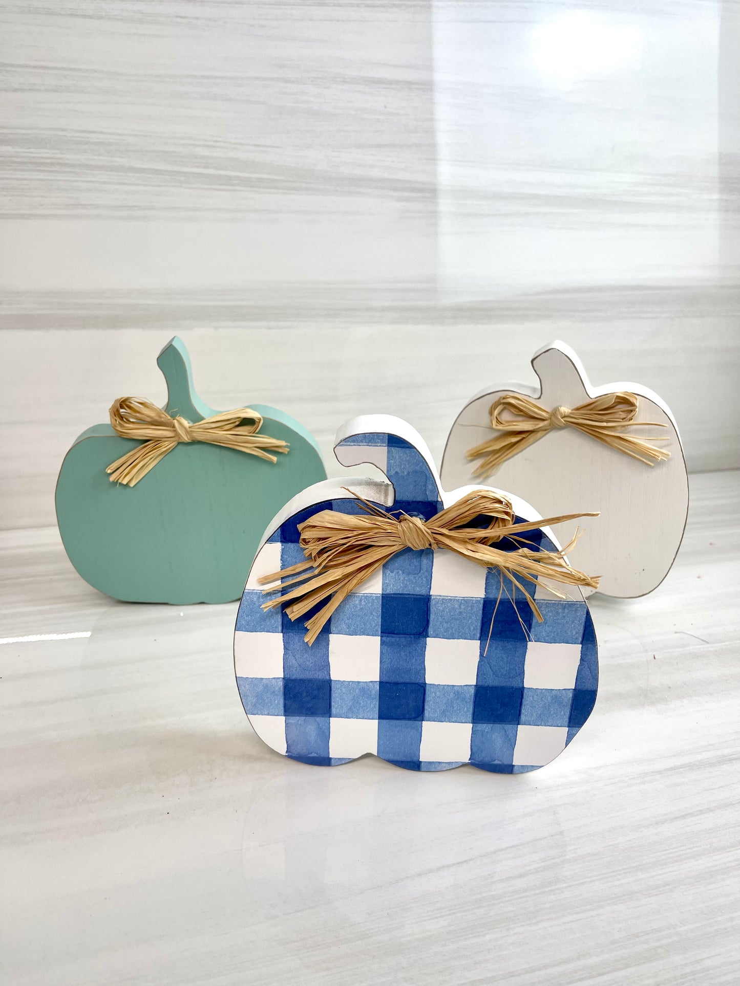 Blue And White Pumpkin Wood Block 3 Styles