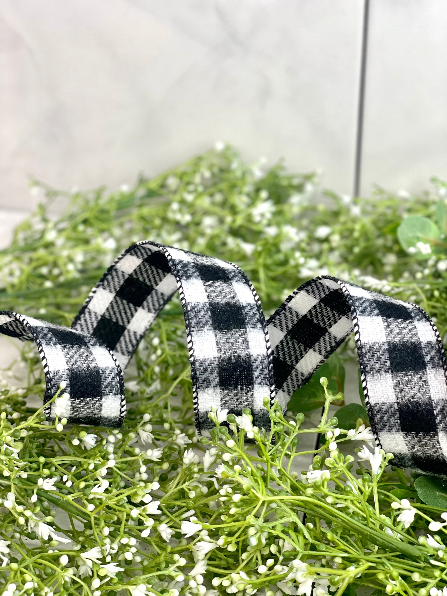 Black And White Brushed Square Plaid Ribbon 1.5 Inch 10 Yard Roll