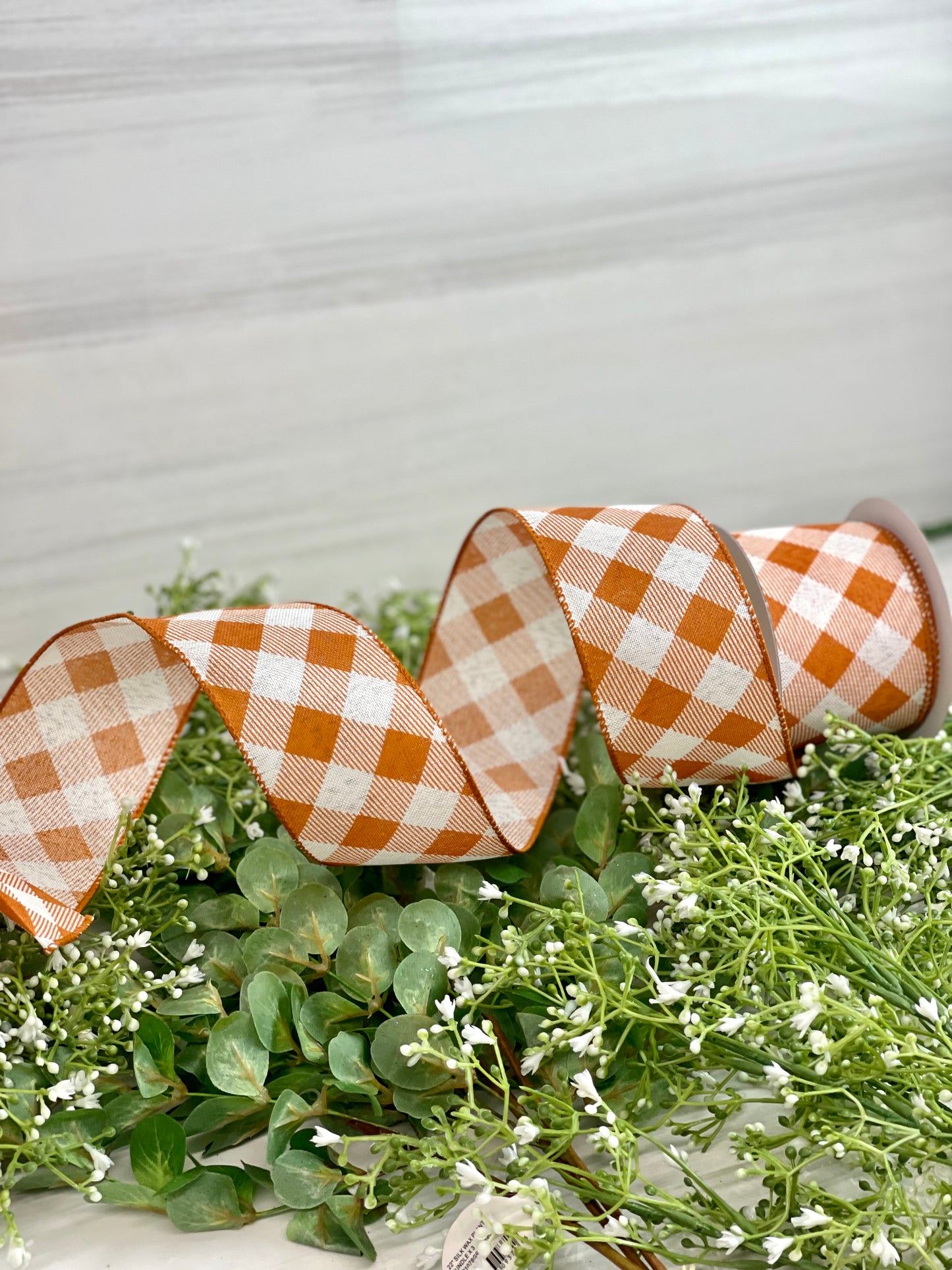 2.5 Inch By 10 Yard Orange And Ivory Check Ribbon