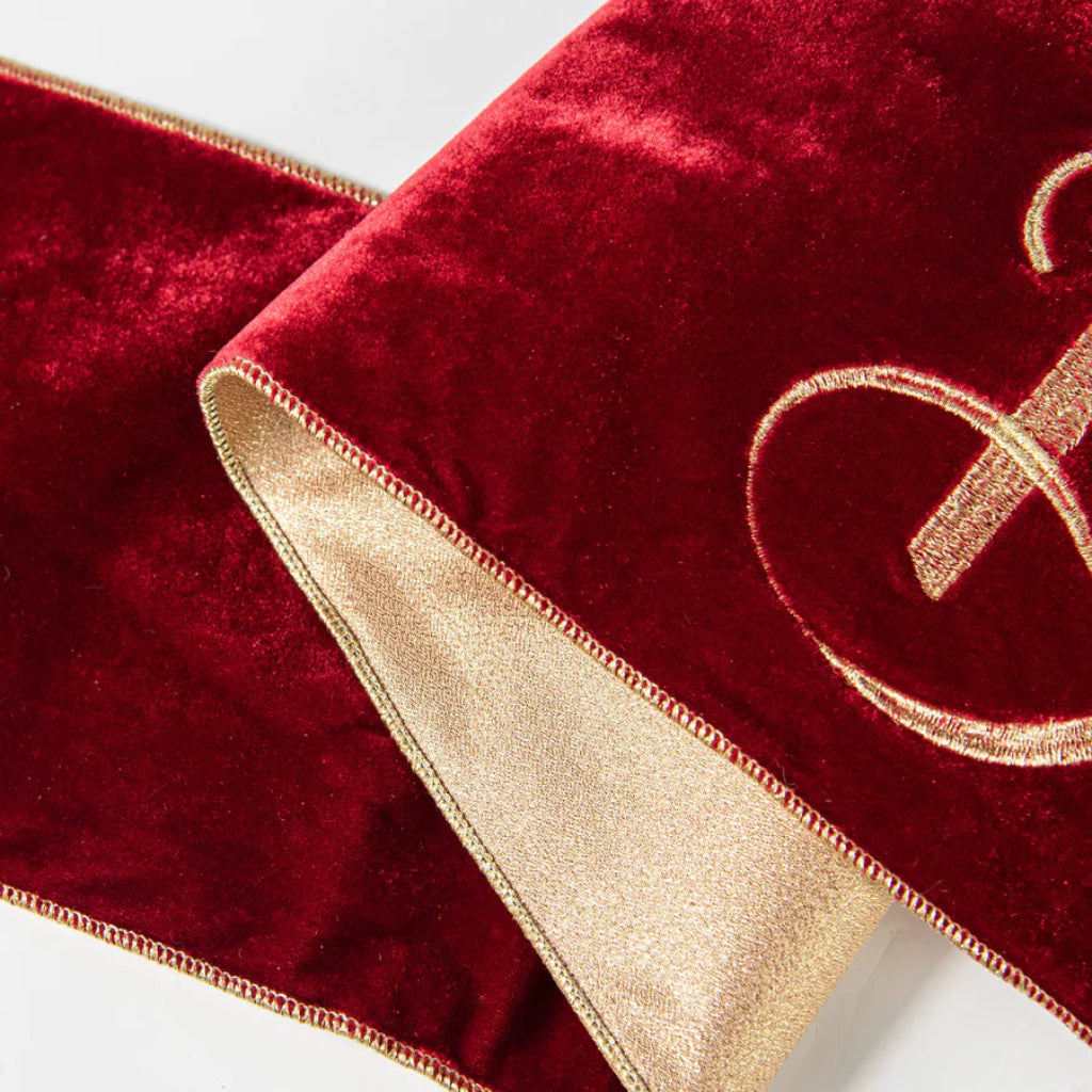 6 Inch By 70 Inch Red And Gold Believe Velvet Banner