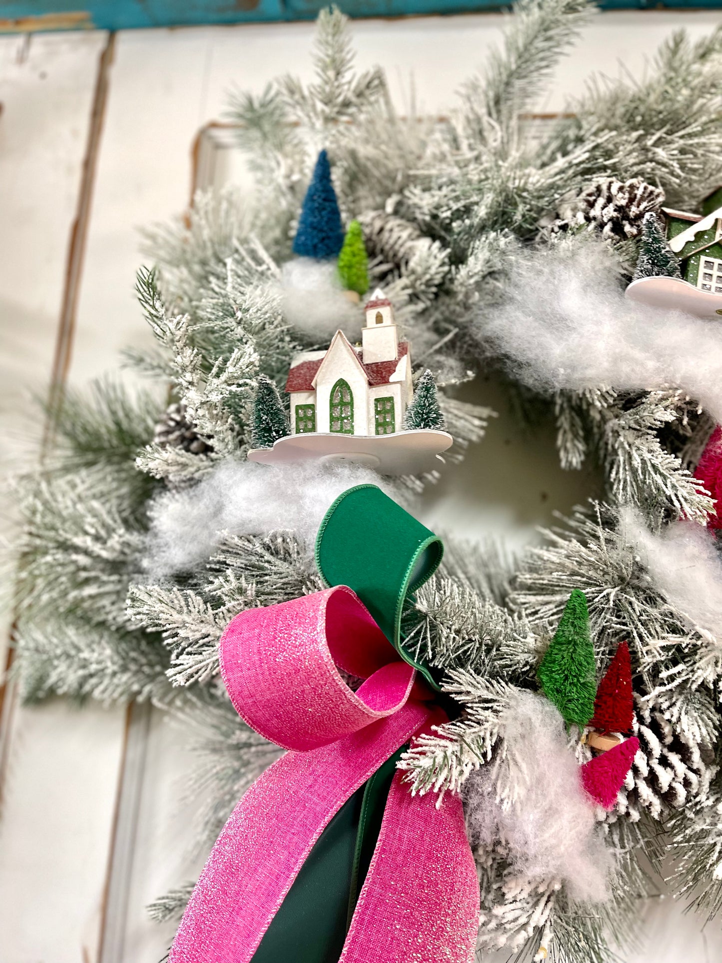 Anthropologie Inspired Christmas Village Premade Wreath
