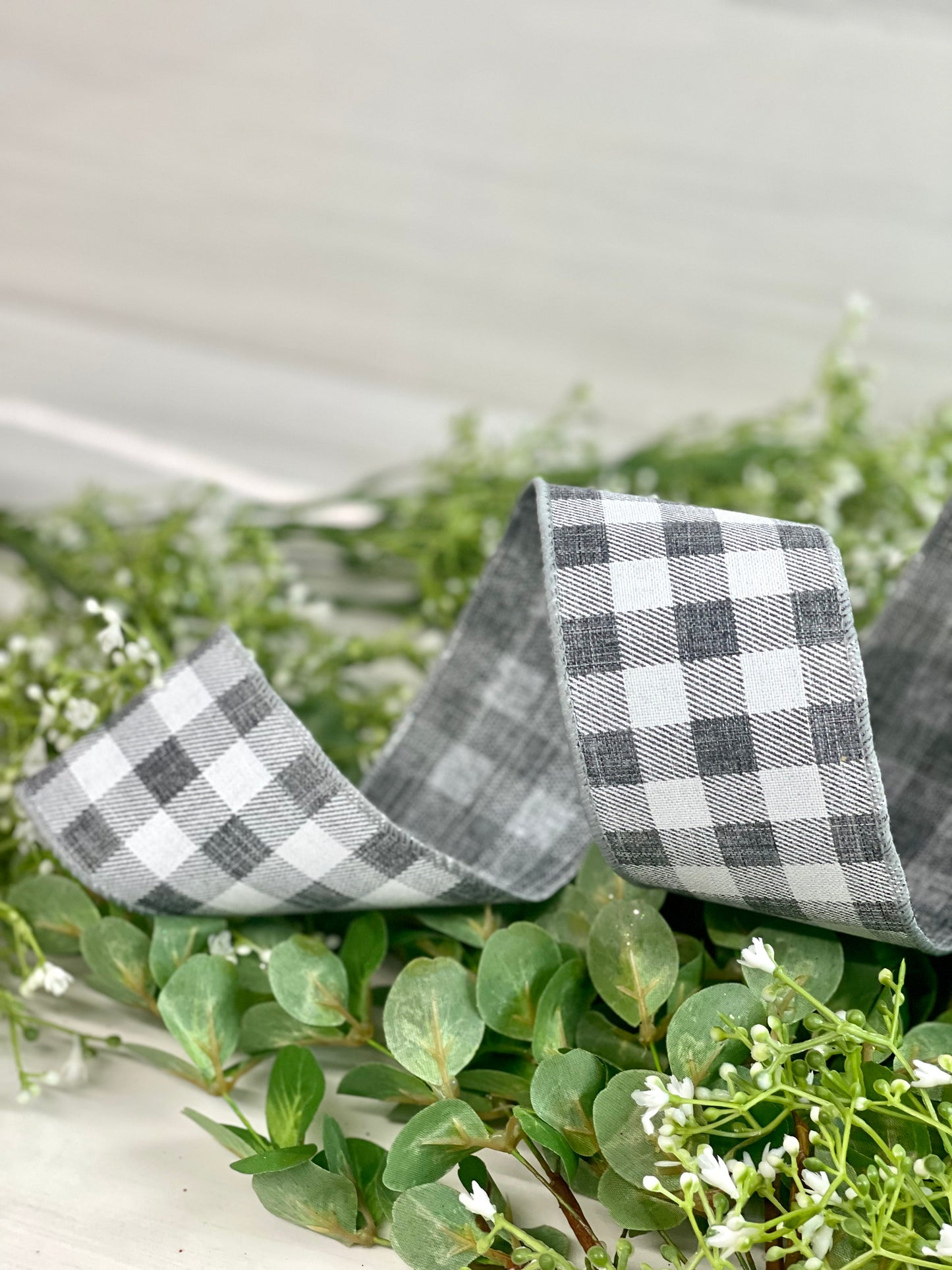 2.5 Inch By 10 Yard Gray And White Check Ribbon