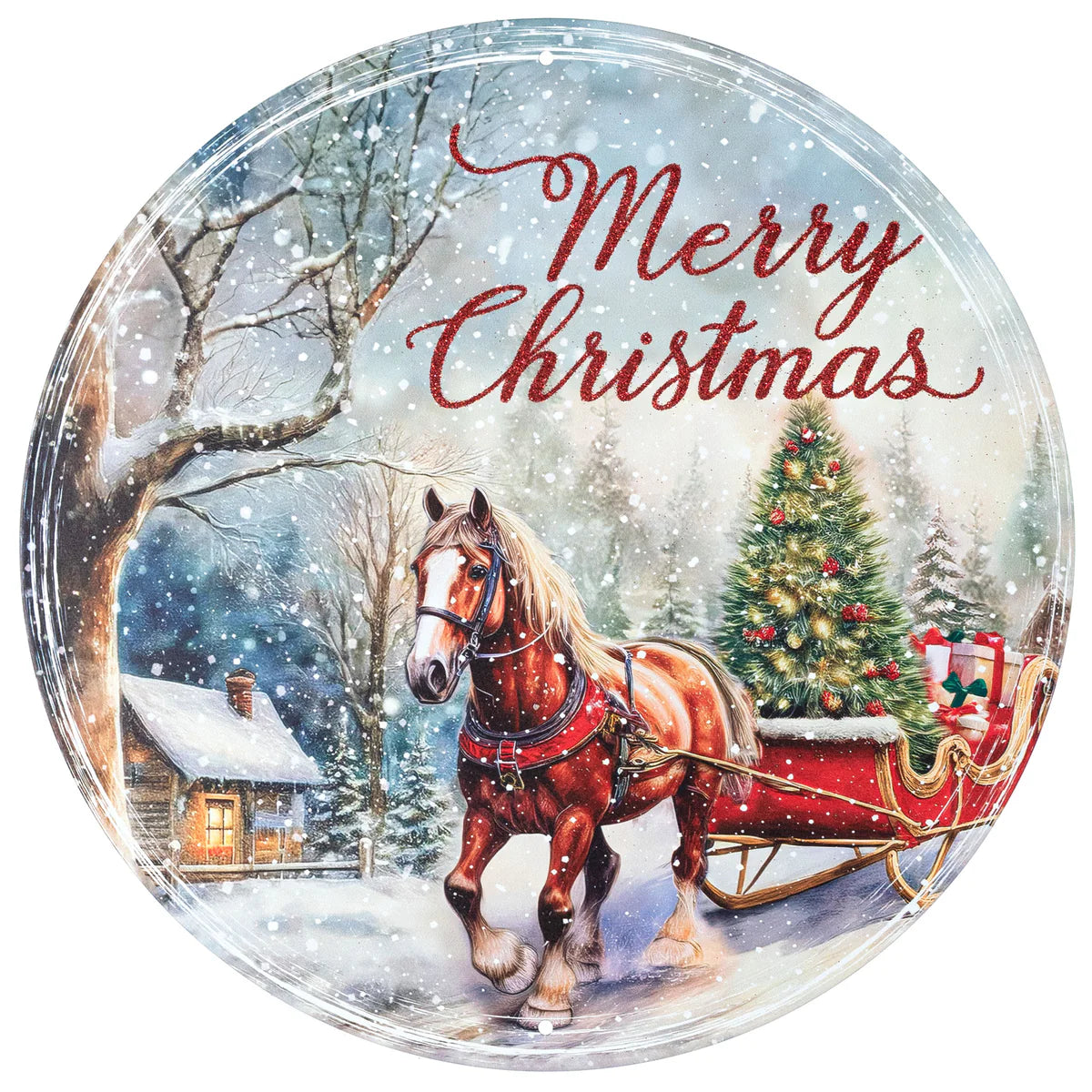 12 Inch Horse With Sleigh Merry Christmas Metal Sign