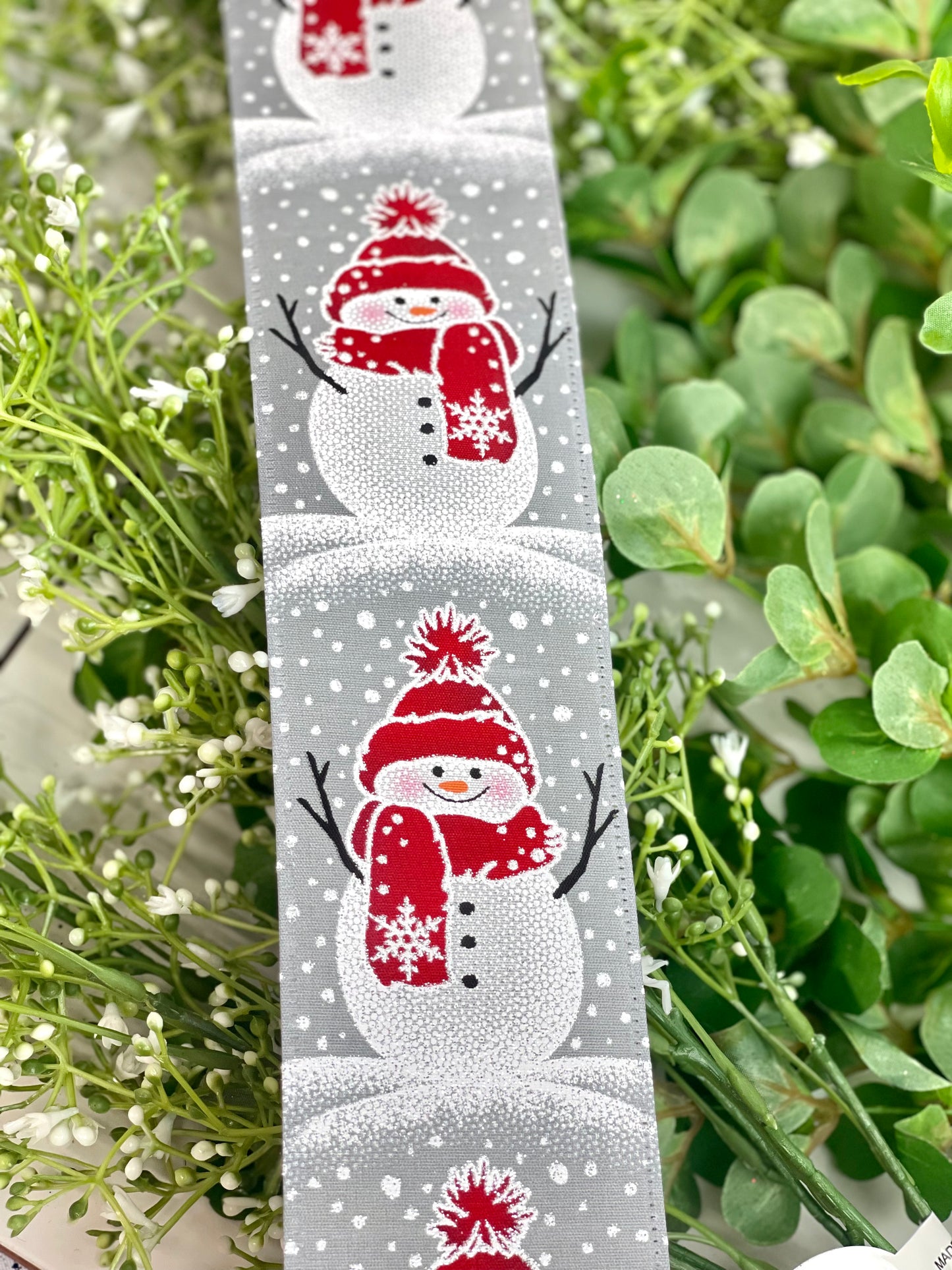 2.5 Inch Grey Ribbon With Cheerful Snowman