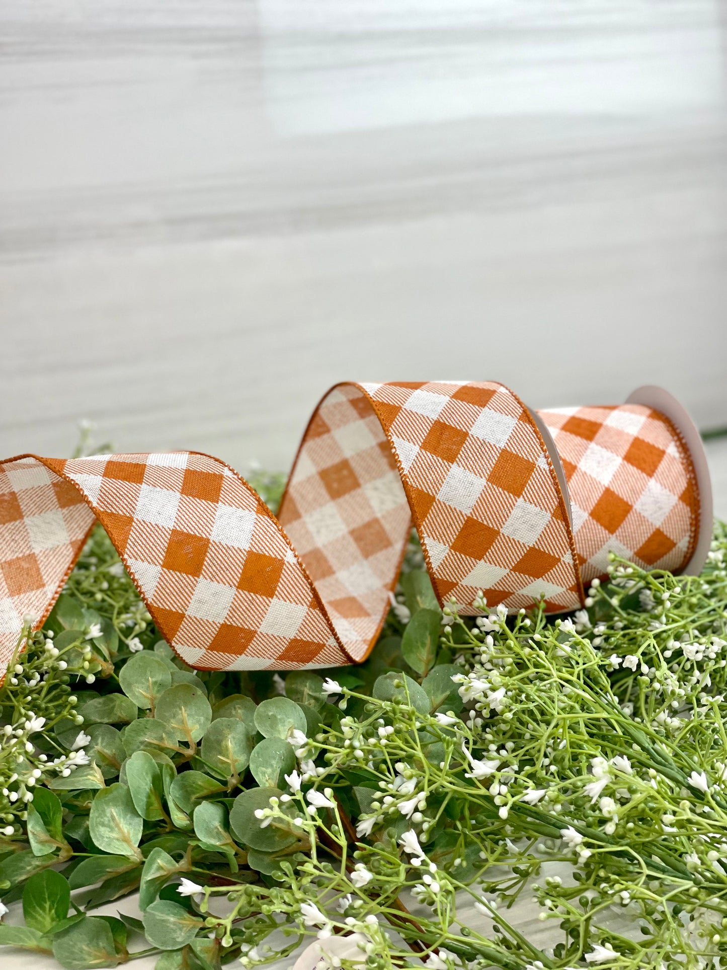 2.5 Inch By 10 Yard Orange And Ivory Check Ribbon