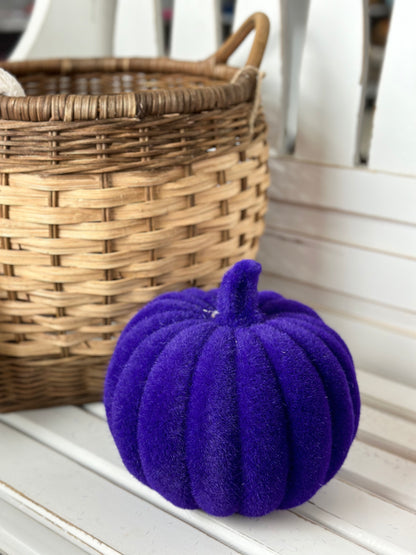 Flocked Pumpkin With Stem Four Assorted Colors 8 Inch