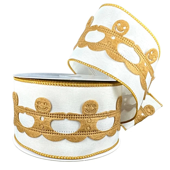 2.5 Inch By 10 Yard Ivory Linen With Gingerbread Cutouts Ribbon