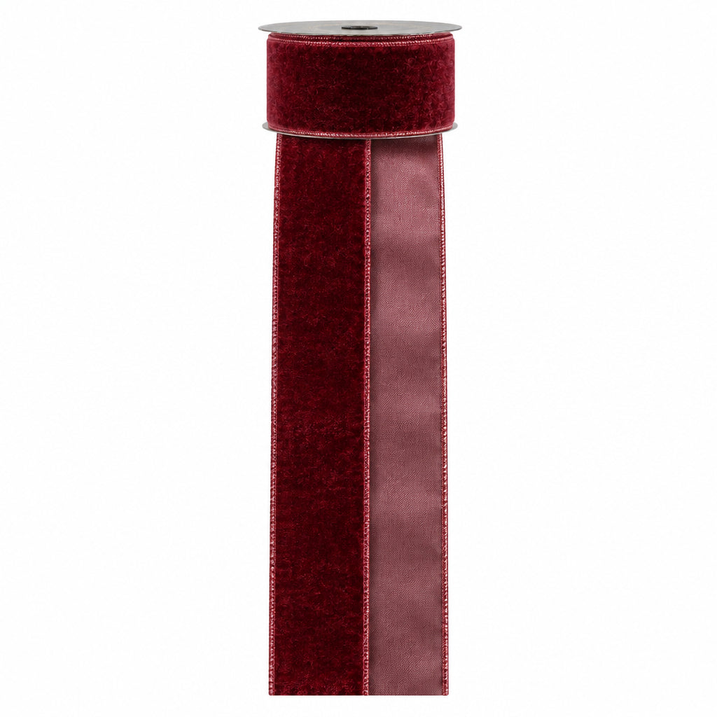 John Mark 2.5 Inch By 10 Yard Fused Burgundy Velvet Metallic Dupioni Backing Ribbon