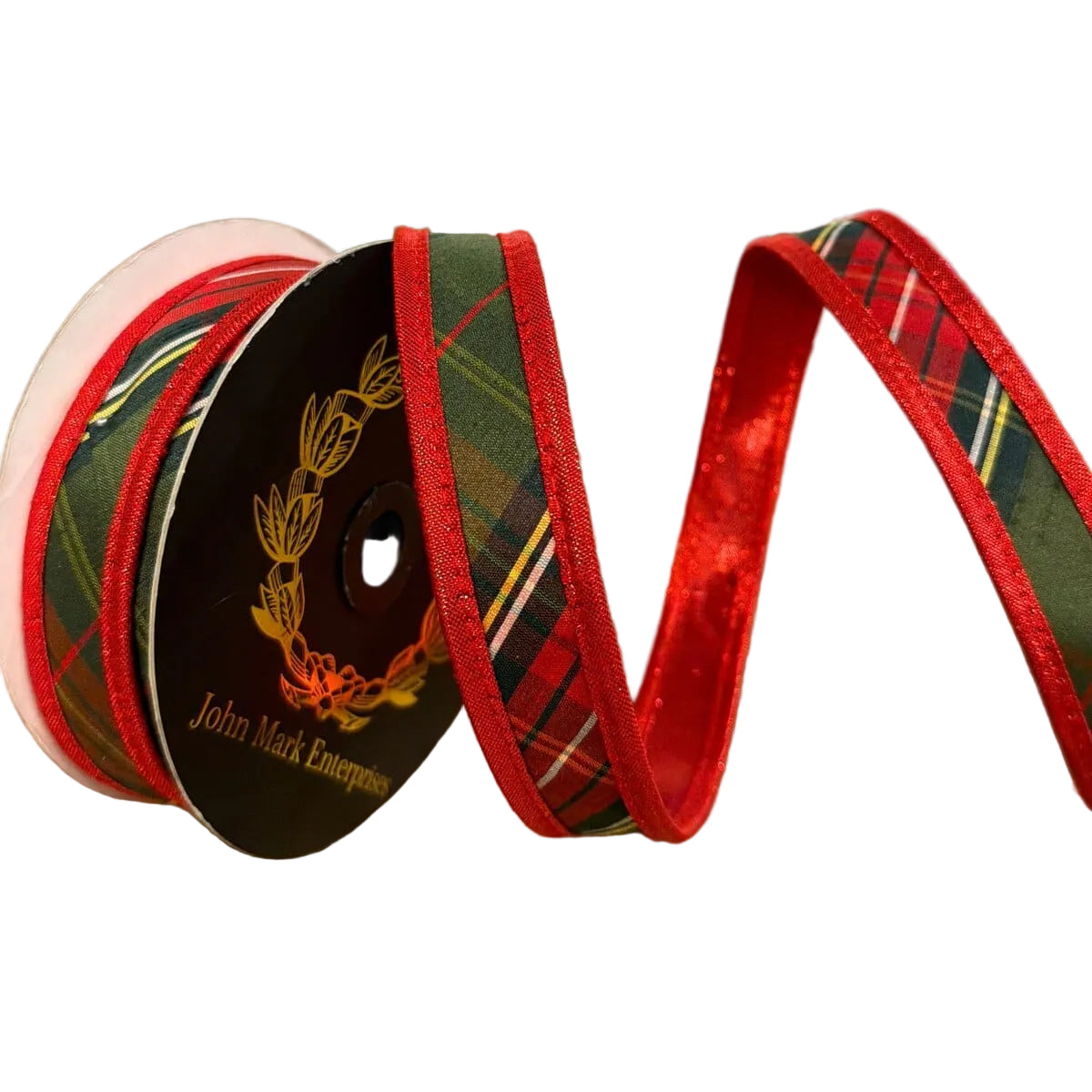 John Mark 1 Inch By 10 Yard Metallic Red Traditions Plaid Fused Backing Ribbon