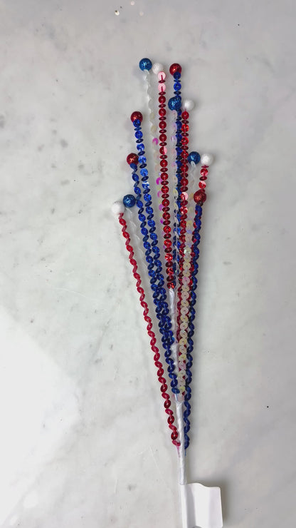 23 Inch Red White And Blue Glitter Bead And Sequin Spray
