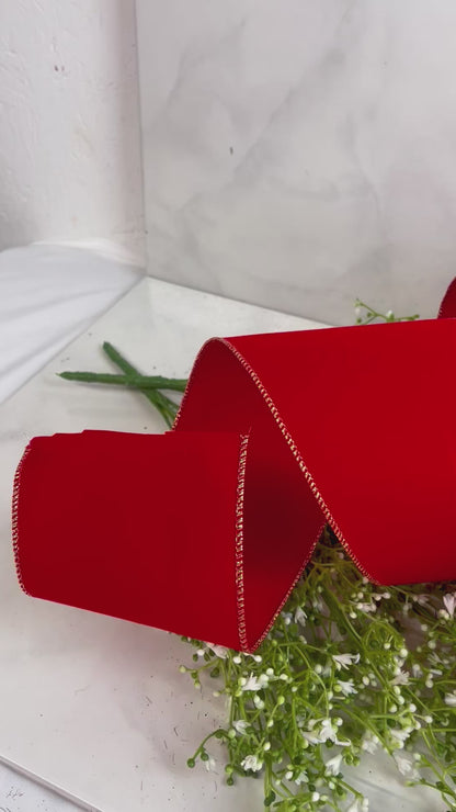 50 Yard Christmas Red Velvet Ribbon With Gold Edge
