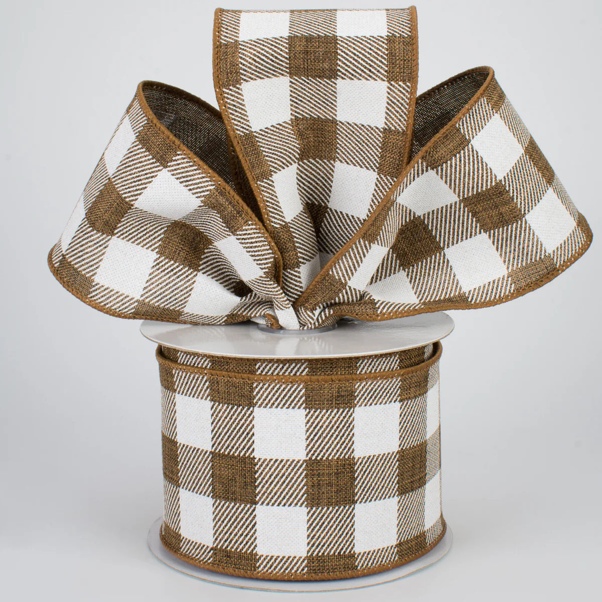 2.5 Inch By 10 Yard Brown And White Striped Check On Royal Ribbon