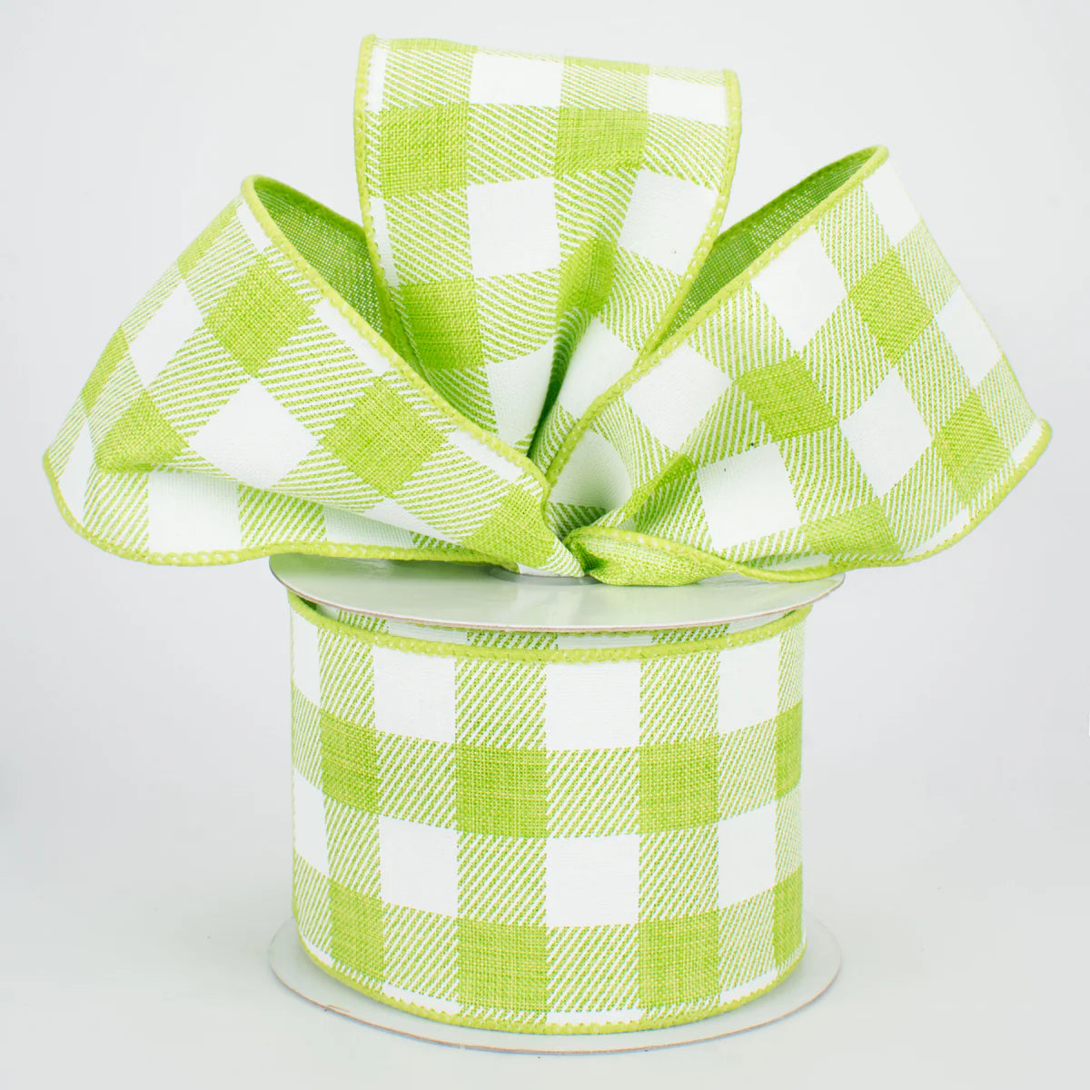 2.5 Inch By 10 Yard Lime Green And White Check On Royal Ribbon